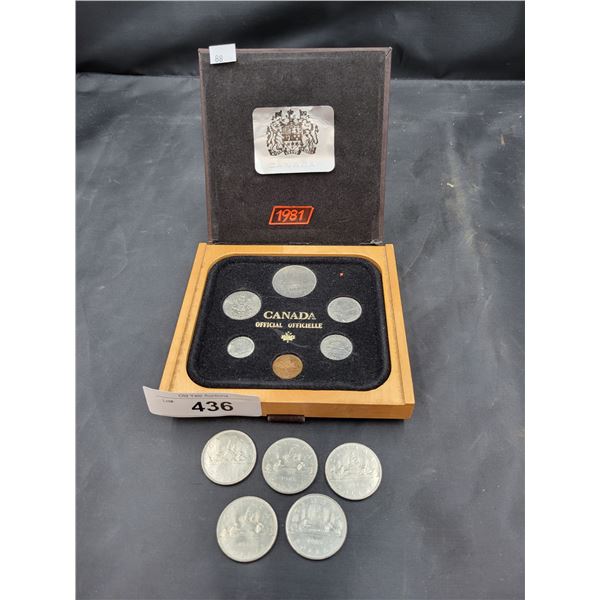 1981 CANADA COIN PROOF SET & FIVE LOOSE 1960'S & 1980'S CANADIAN $1 COINS
