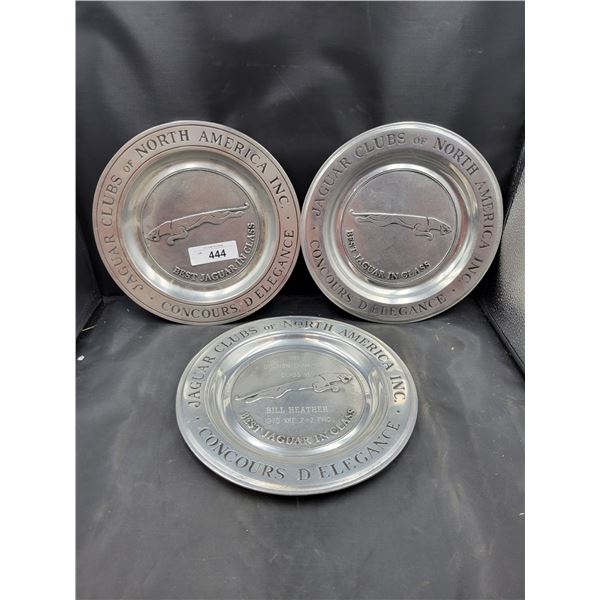 COLLECTION THREE PEWTER JAGUAR BEST IN CLASS TROPHY PLATES