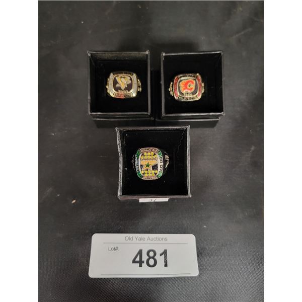 THREE MOLSON COMMEMORATIVE NHL STANLEY CUP RINGS