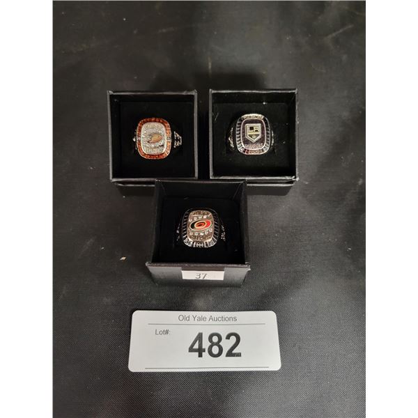THREE MOLSON COMMEMORATIVE NHL STANLEY CUP RINGS
