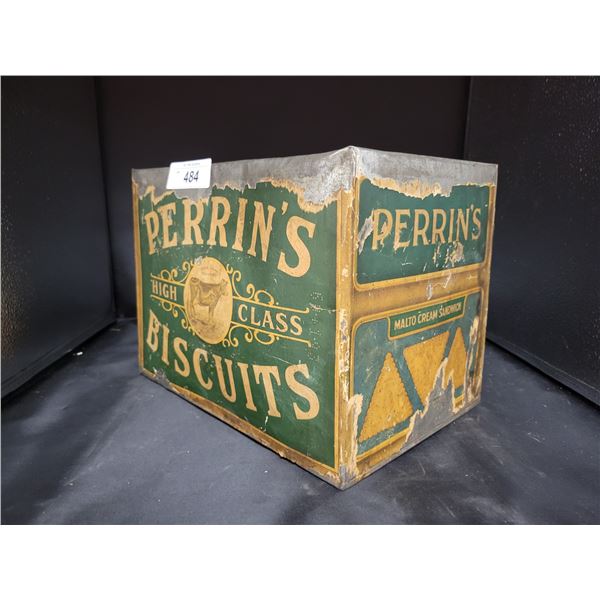 LARGE ANTIQUE PERRIN'S BISCUITS SHIPPING TIN