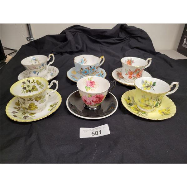 SIX ENGLISH BONE CHINA TEACUPS