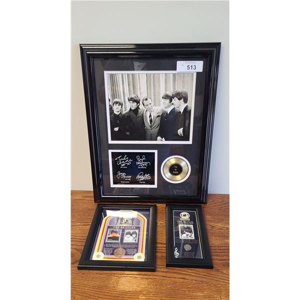 THREE FRAMED BEATLES MEMORABILIA