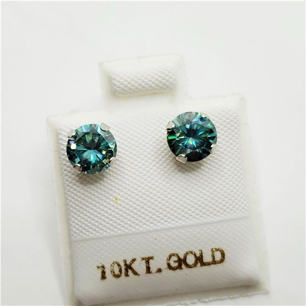 10K  VIVID SLIGHTLY GREENISH BLUE MOISSANITE(1.5CT) EARRINGS