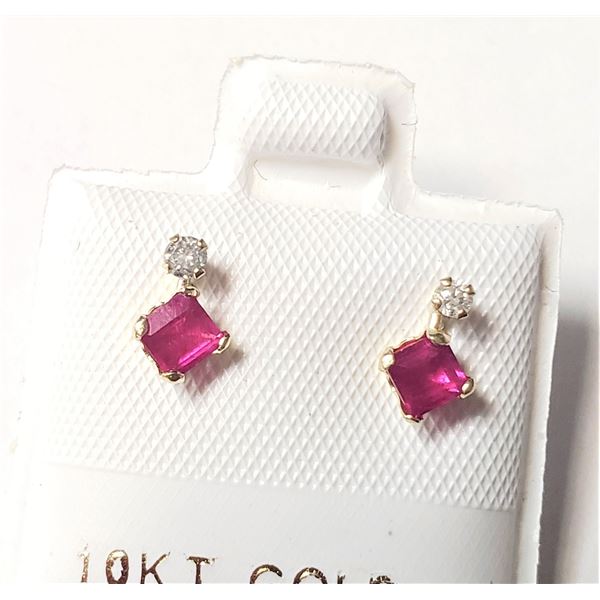 10K  RUBY(0.44CT) DIAMOND(0.06CT) EARRINGS