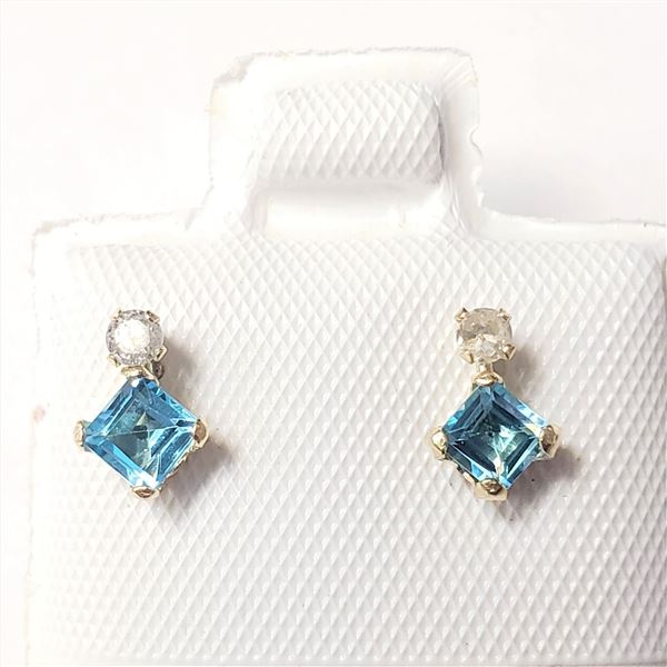 10K  BLUE TOPAZ(0.44CT) DIAMOND(0.06CT) EARRINGS