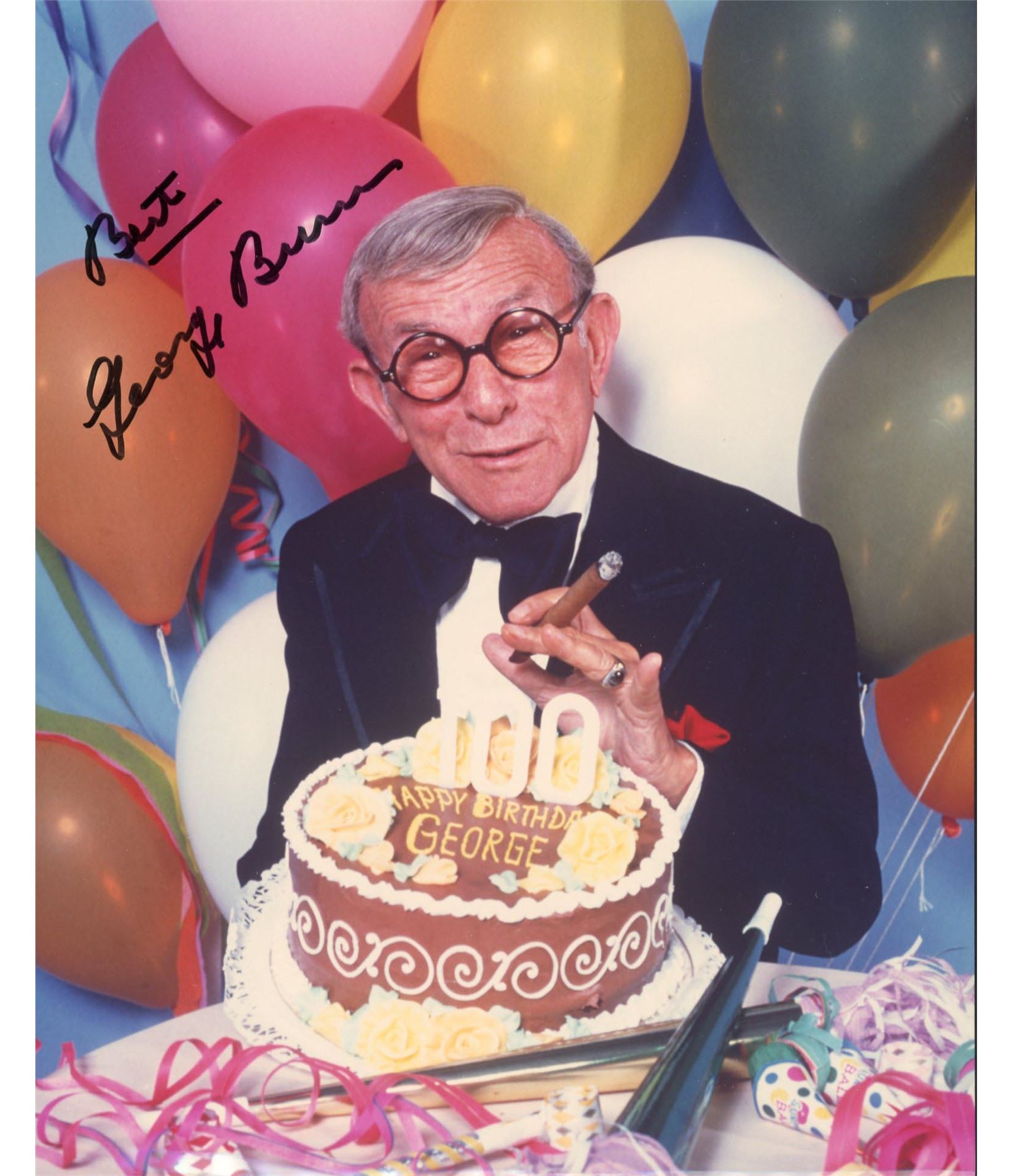 George Burns signed 100th birthday party photo
