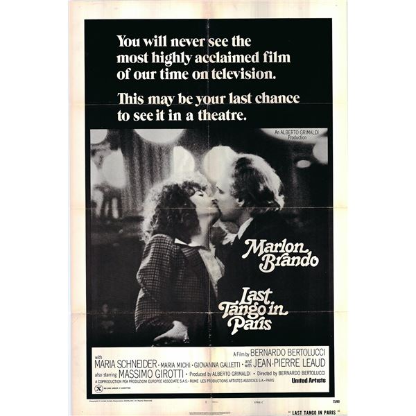 Last Tango in Paris Original 1973 Vintage One Sheet Poster