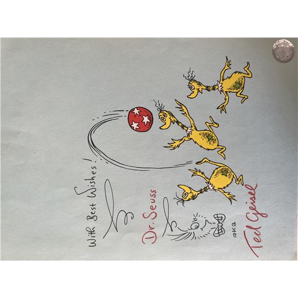 Dr. Seuss double signed print. GFA authenticated