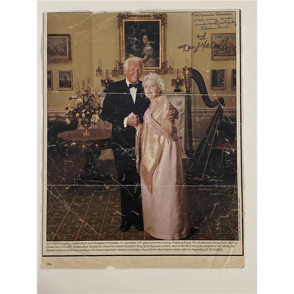 Lillian Gish and Douglas Fairbanks Sr signed magazine page