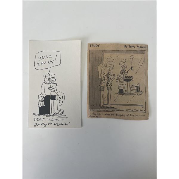 Jerry Marcus hand drawn and signed Trudy sketch with comic strip