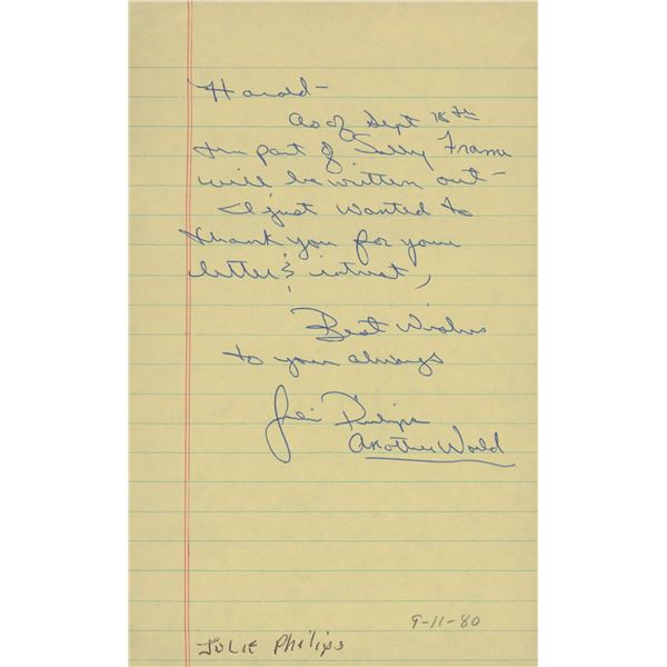 Julie Phillips signed note