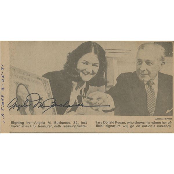 Angela Buchanan signed newspaper clipping