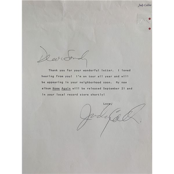 Judy Collins Signed Note