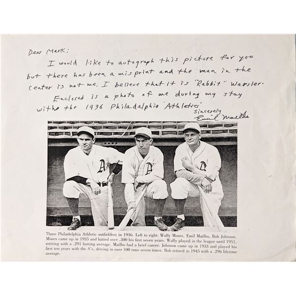 Major League Baseball Star Emil Mailho signed photo