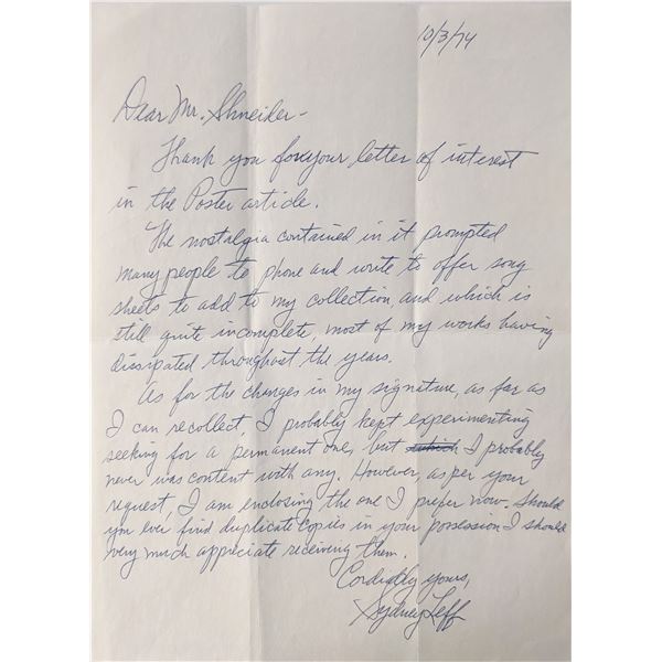 Sydney Leff signed letter