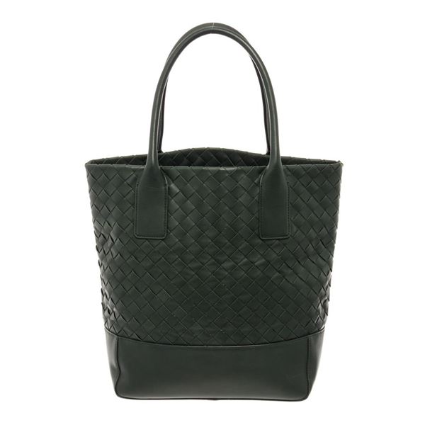 Bottega Green Leather Intrecciato Weave Open Tote Bag