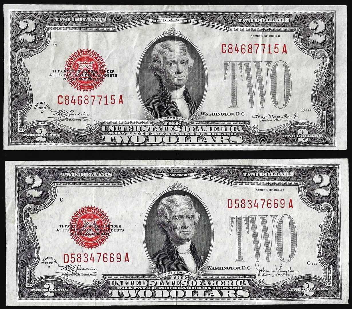 Lot of 1928D and 1928F $2 Legal Tender Notes