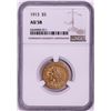 Image 1 : 1913 $5 Indian Head Half Eagle Gold Coin NGC AU58