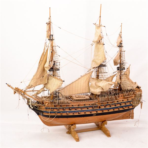 Military Three Mast Fully Rigged Wooden Model Ship