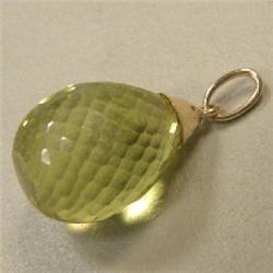 14K GOLD 13.60 CTS LEMON CITRINE (GREEN GOLD) PENDANT 23x10 MM