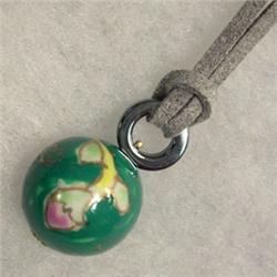 14K GOLD 20 MM HAND PAINTED CERAMIC AND HEMATITE UNISEX PENDANT - 25 MM