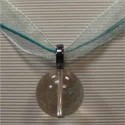 S. SILVER 22 MM CRYSTAL QUARTZ PENDANT 34x22 MM WITH RIBBON W/CLASP