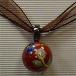 S. SILVER 21 MM HAND PAINTED CERAMIC PENDANT 33x21 MM WITH RIBBON W/CLASP