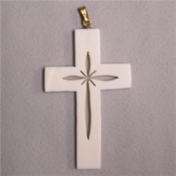 11 CTS CARVED VINTAGE IVORY CROSS 45x20 MM