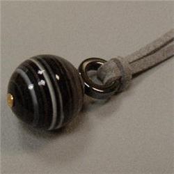 14K GOLD 20 MM STRIPPED AGATE AND HEMATITE PENDANT