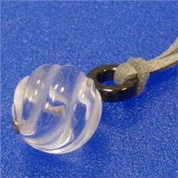 14K GOLD 20 MM CARVED CRYSTAL QUARTZ AND HEMATITE PENDANT