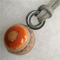 14K GOLD 20 MM SNAKE SKIN AGATE AND HEMATITE UNISEX PENDANT - 32 MM LONG