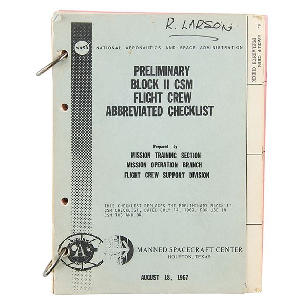 Apollo Block II CSM Preliminary Flight Crew Abbreviated Checklist