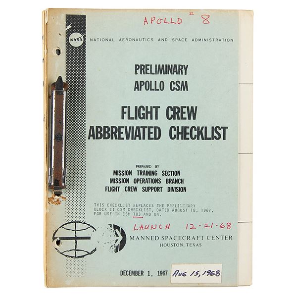 Apollo 8 Preliminary CSM Flight Crew Abbreviated Checklist