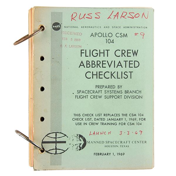 Apollo 9 CSM Flight Crew Abbreviated Checklist