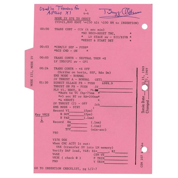 Buzz Aldrin's Training-Used Apollo 11 Launch Operations Checklist