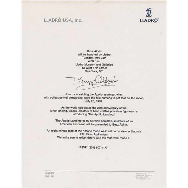 Buzz Aldrin Signed Lladro Invitation