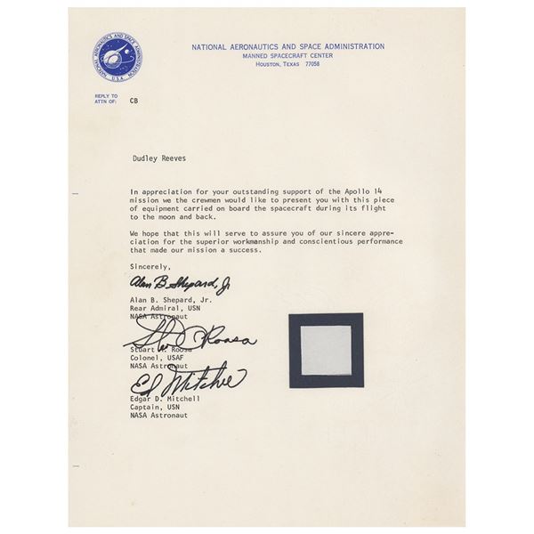 Apollo 14 Flown Swatch of Beta Cloth