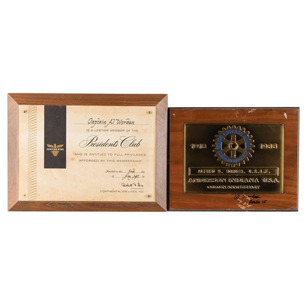 Al Worden's (2) Plaques: Rotary International and Continental Airlines