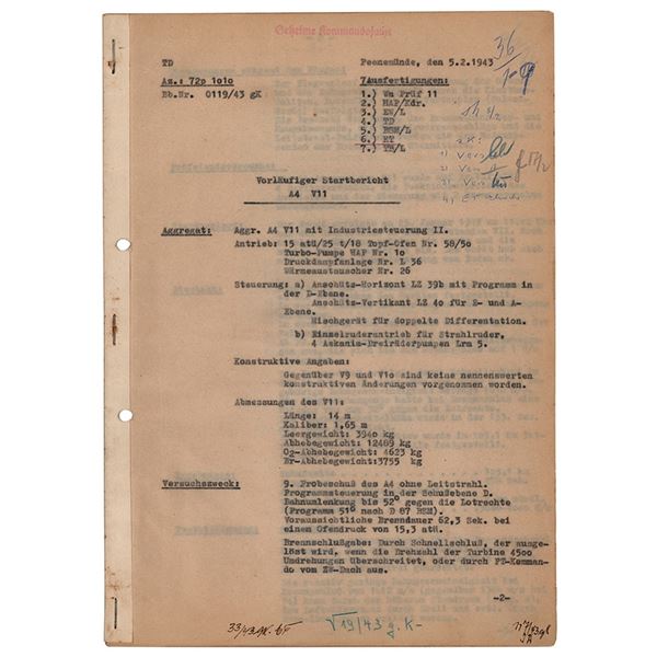 Wernher von Braun Signed V-2 Rocket Report