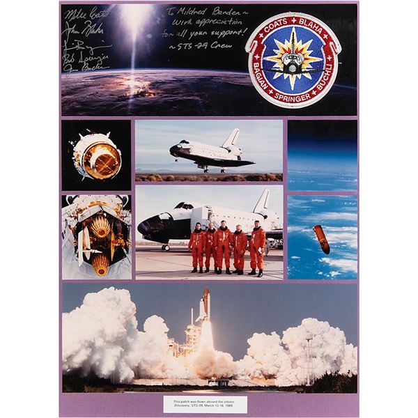 STS-29 Flown Crew Patch and Signed Photograph Display