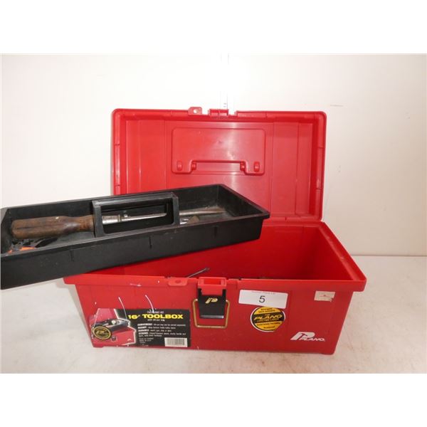 plastic tool box & assorted tools
