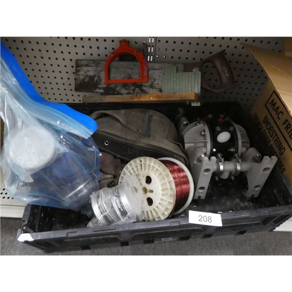 plastic crate of assorted tools