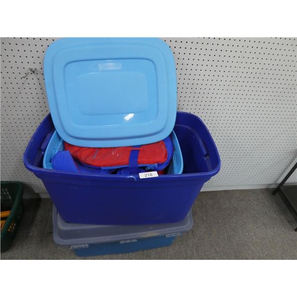 plastic totes & lifejacket(s)