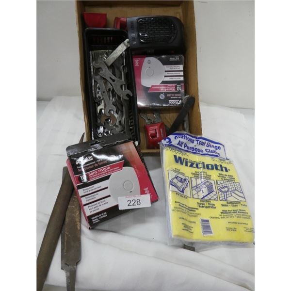 heater, smoke alarms, wizcloth, wrenches
