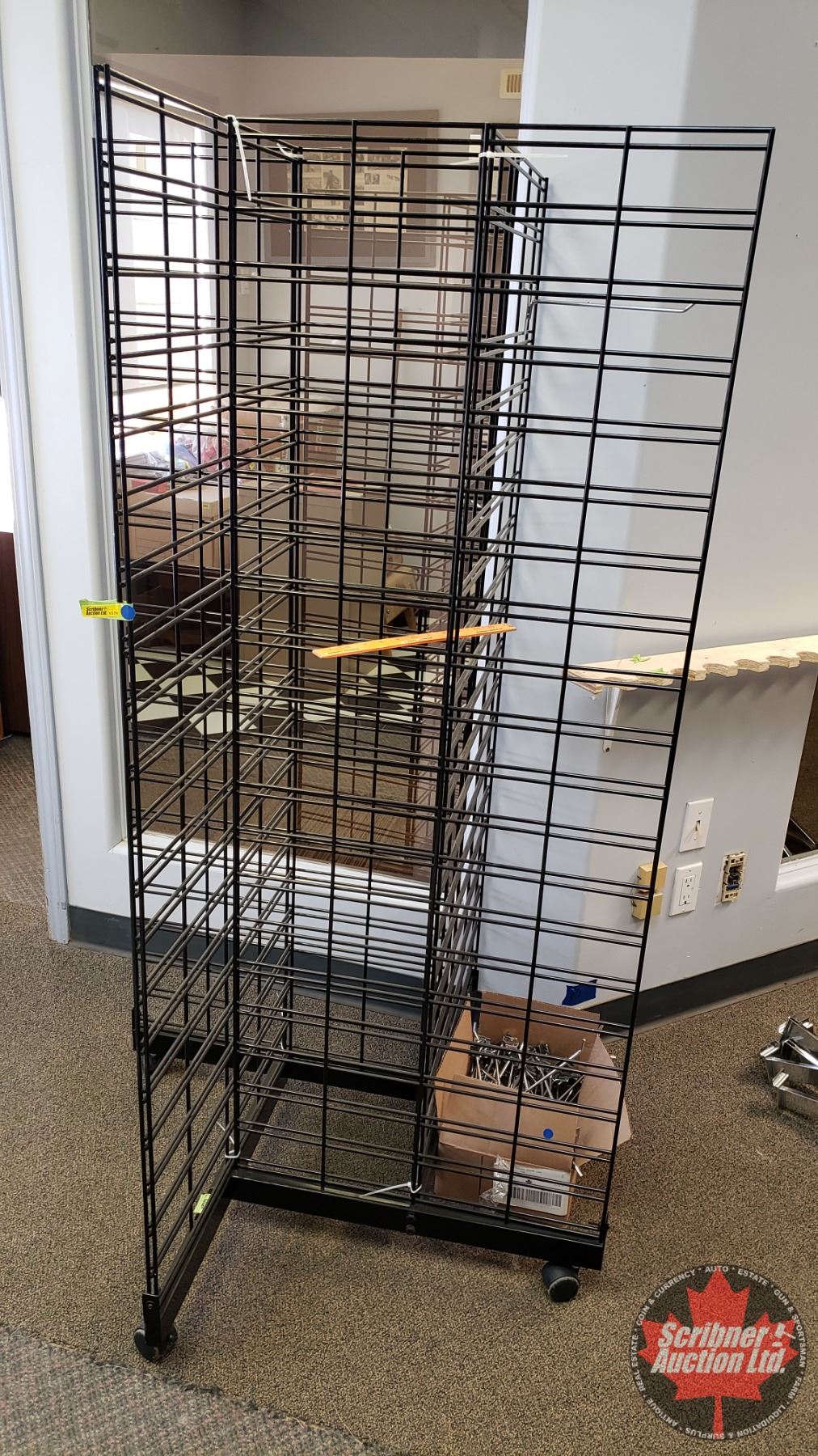 Rolling Store Display - Wire Rack with Box of Hooks/Hangers (66