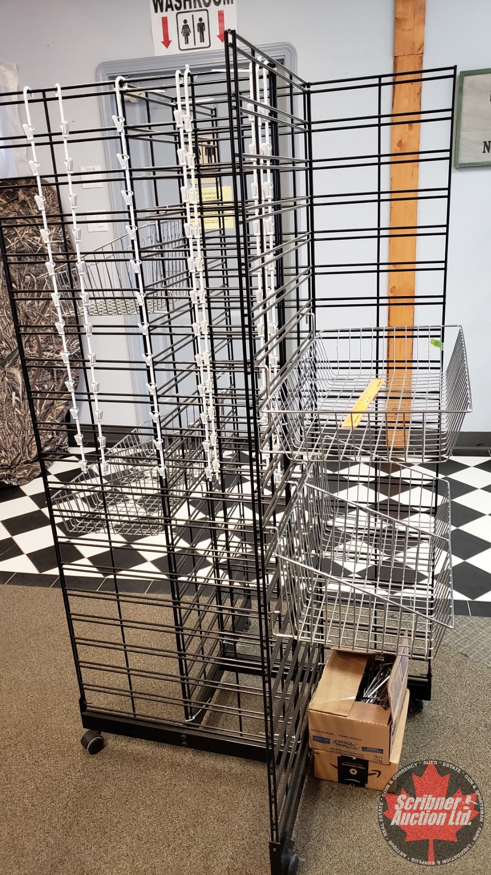 Rolling Store Display - Wire Rack with Baskets, Pegs & Clip Hangers (66 ...