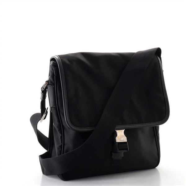 Prada Logo Flap Messenger Bag Tessuto Small