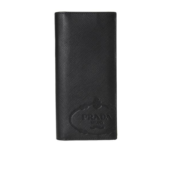 Prada Black Saffiano Leather Logo Vertical Long Bifold Wallet