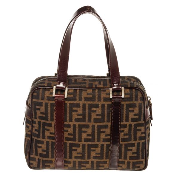Fendi Brown Zucca Canvas Leather Handbag